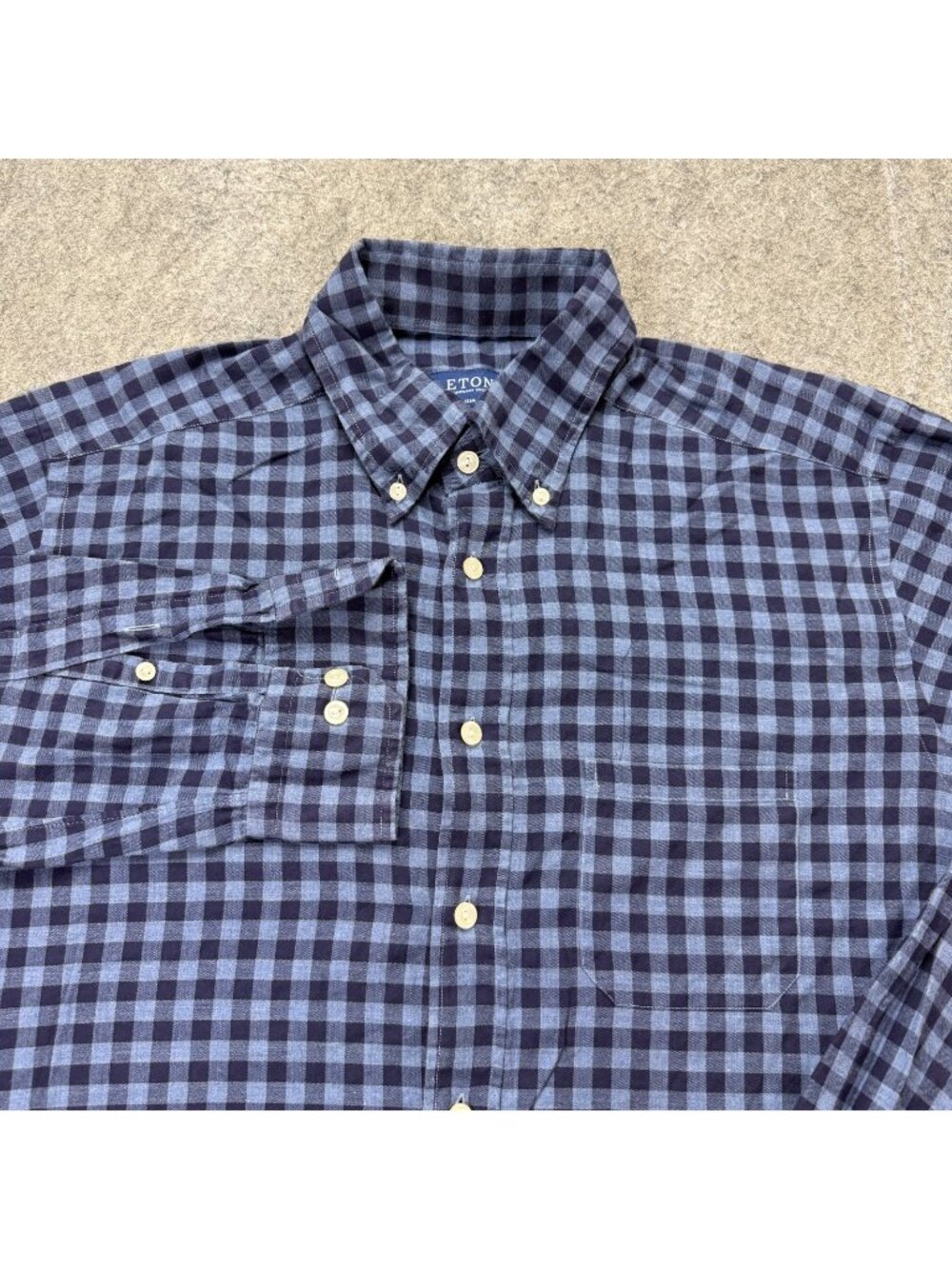Eton Button-Down Shirt Men L Blue Gingham Check 42 16.5" Long Sleeve Slim Fit